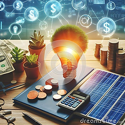 Empowering Businesses with Smart Finance and Energy Conservation Tactics. Generative ai for illustrations Cartoon Illustration