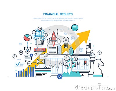 Financial results. Data analysis, financial management report, forecast, market stats. Vector Illustration