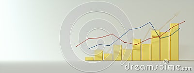 Financial rising golden bar and graph growing Panoramic Stock Photo