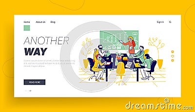 Financial School Courses or Board Meeting Website Landing Page. Employees Discussing Company Strategy Vector Illustration