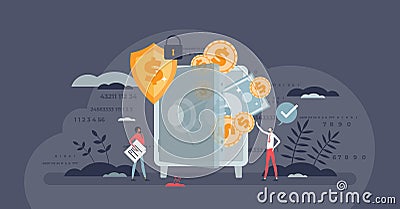 Financial security as safe money digital wallet deposit tiny person concept Vector Illustration