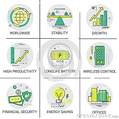 Financial Security Business Banking Growth Icon Set Modern Digital Technology Energy Savings Vector Illustration