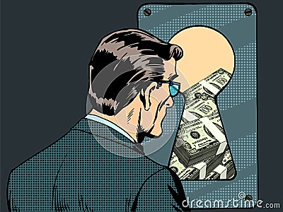Financial security man money keyhole Vector Illustration