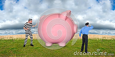 Financial Security, Security Guard, Robber, and Mo Stock Photo