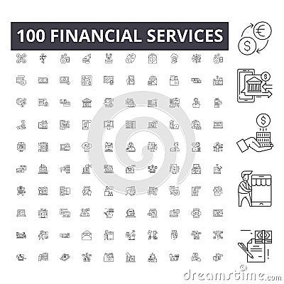 Financial services line icons, signs, vector set, outline illustration concept Vector Illustration