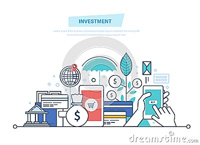 Financial smart investment, finance, banking, marketing, market data analytics, security. Vector Illustration