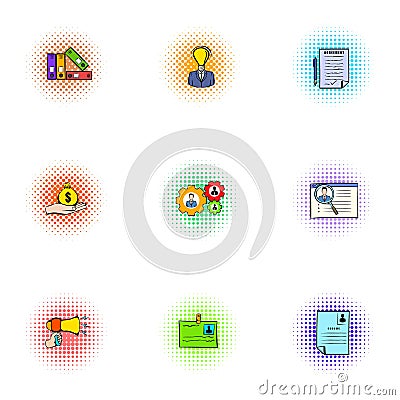 Financial statements icons set, pop-art style Vector Illustration