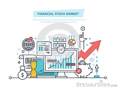 Financial stock market. Capital markets, trading, e-commerce, investments, finance. Vector Illustration