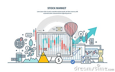 Financial stock market, protection of trades, capital market, e-commerce, investments. Vector Illustration