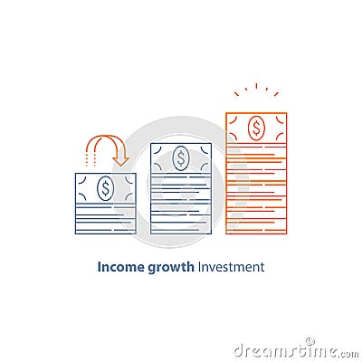 Financial strategy, income increase, return on investment, fund raising, long term increment, revenue growth, stock market Vector Illustration