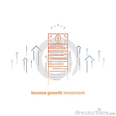 Financial strategy, income increase, return on investment, fund raising, long term increment, revenue growth, stock market Vector Illustration