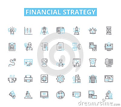 Financial strategy linear icons set. Investment, Savings, Planning, Budgeting, Debt, Returns, Risk line vector and Vector Illustration