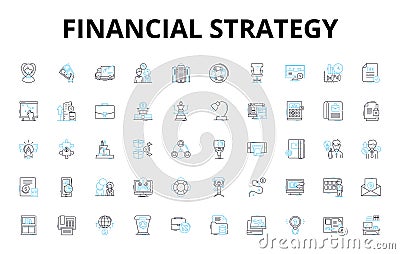 Financial strategy linear icons set. Investment, Savings, Planning, Budgeting, Debt, Returns, Risk vector symbols and Vector Illustration