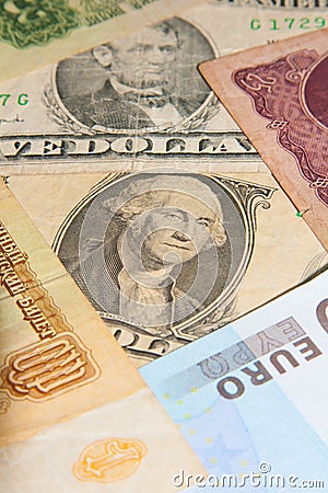 Financial Superpowers - Dollar - Euro - Ruble Stock Photo