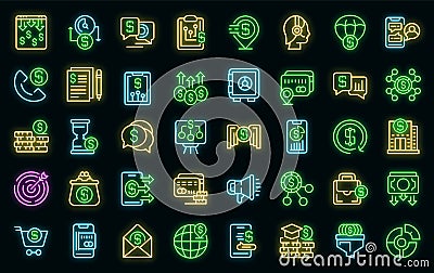 Financial support icons set vector neon Stock Photo