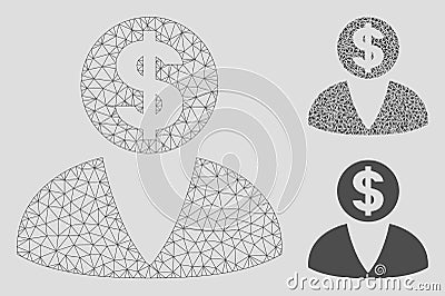 Financier Vector Mesh Carcass Model and Triangle Mosaic Icon Vector Illustration