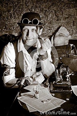 Financier working with the arithmometer Stock Photo