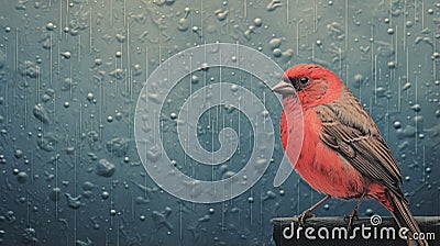 Finch In Rain: Hyper-detailed Portrait With Risograph Ra 4900 Texture Stock Photo