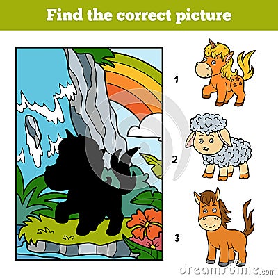 Find the correct picture, Fairy unicorn and rainbow Vector Illustration