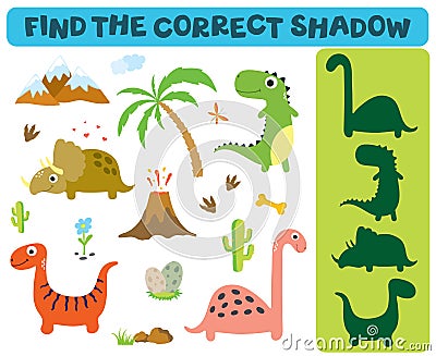 Find the correct shadow. Adorable dinosaurs isolated on white background Stock Photo