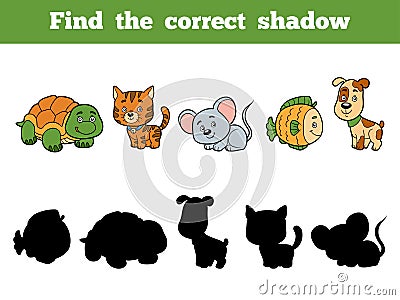 Find the correct shadow for children. Animal collection Vector Illustration