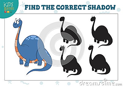 Find the correct shadow for cute dinosaur educational preschool kids game Vector Illustration