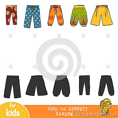 Find the correct shadow, education game, set of pants Vector Illustration