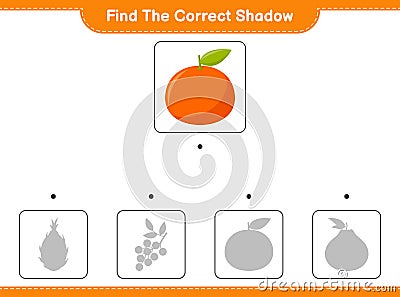 Find the correct shadow. Find and match the correct shadow of Tangerin. Educational children game Vector Illustration