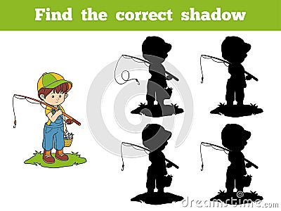 Find the correct shadow game (boy fisher) Vector Illustration