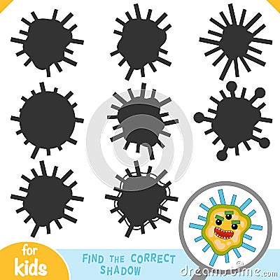 Find the correct shadow, game for children, Cute bacteria and virus character Vector Illustration