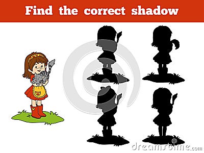 Find the correct shadow game (little girl and cat) Vector Illustration