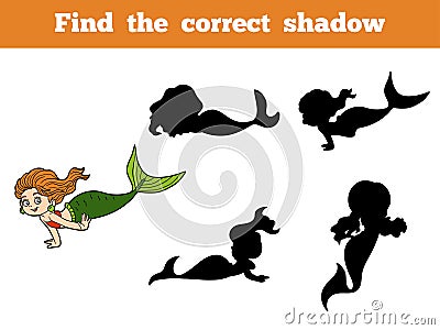 Find the correct shadow game (little girl mermaid) Vector Illustration