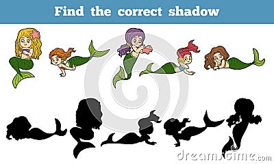 Find the correct shadow game (set of mermaids) Vector Illustration