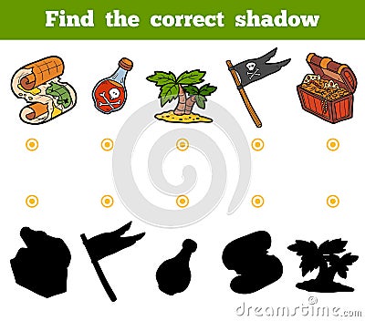 Find the correct shadow. Set of pirate items Vector Illustration