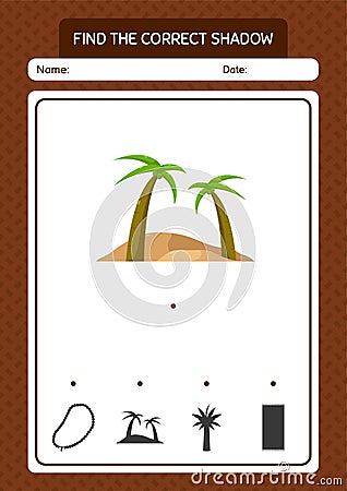 Find the correct shadows game with oasis. worksheet for preschool kids, kids activity sheet Vector Illustration