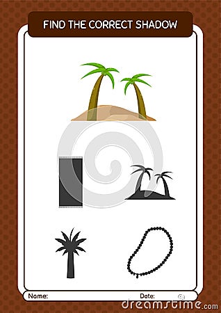 Find the correct shadows game with oasis. worksheet for preschool kids, kids activity sheet Vector Illustration