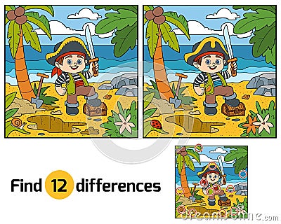 Find differences for children. Pirate and treasure chest Vector Illustration