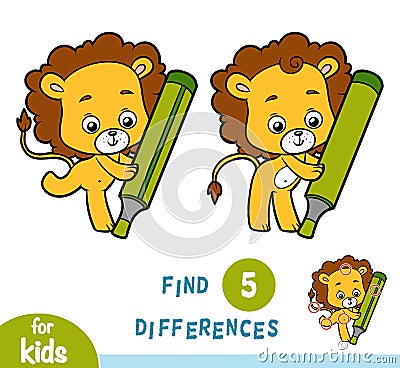Find differences, education game, Lion Vector Illustration