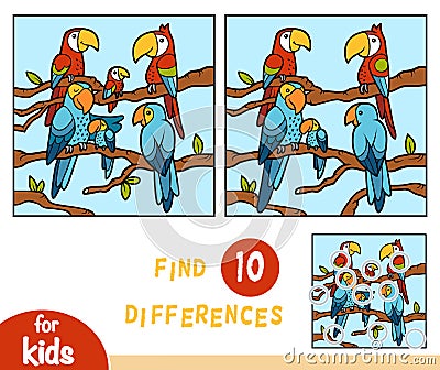 Find differences, education game for children, Parrots Vector Illustration