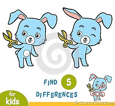 Find differences, education game, Rabbit and scissors Vector Illustration