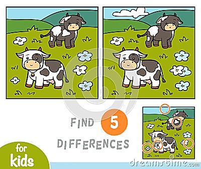 Find differences education game, Two cows Vector Illustration