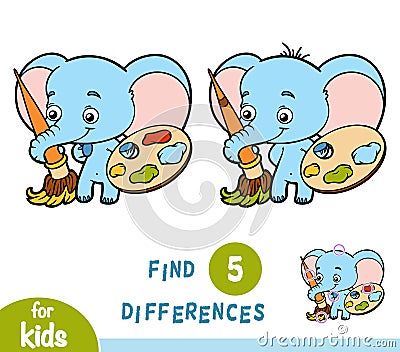 Find differences, education game, Elephant Vector Illustration