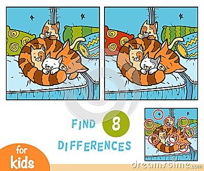 Find differences education game, Four cats Vector Illustration