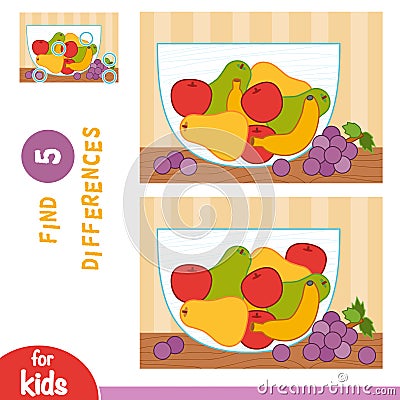 Find differences, education game, Fruit bowl Vector Illustration