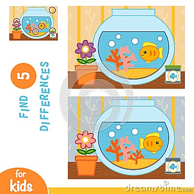 Find differences, education game, Goldfish in a bowl Vector Illustration