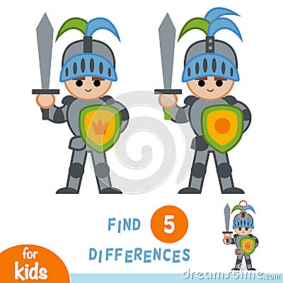 Find differences, education game, Knight Vector Illustration