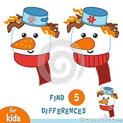 Find differences, education game, Snowman Vector Illustration