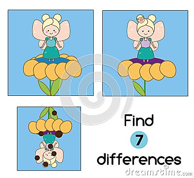 Find the differences educational children game. Kids activity sheet Vector Illustration