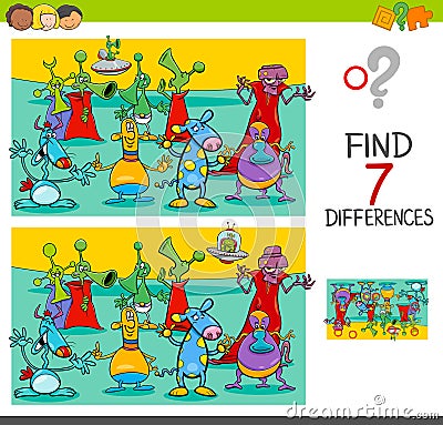 Find differences game with aliens characters Vector Illustration