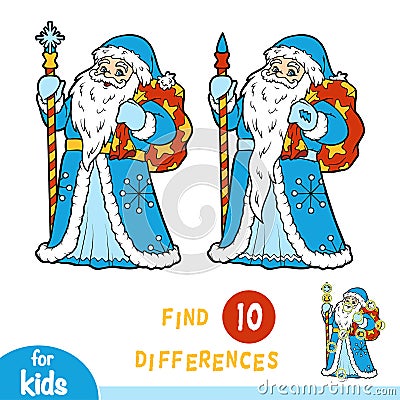 Find differences, game for children, Ded Moroz, Father Frost Vector Illustration